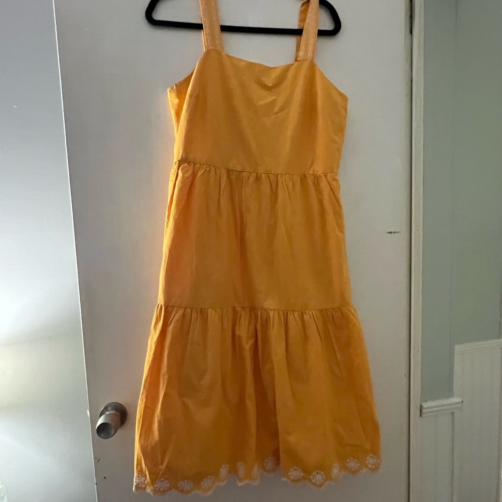 Jcrew saffron embroidered scallop yellow midi dress - sz 8